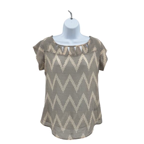 The Limited Sheer Chevron Polka Dots Top WMNS  XS Black Ivory Scoop Neck Zig Zag - Picture 1 of 7